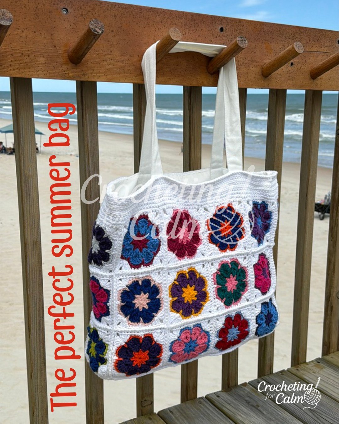 African Flower Large Crocheted Beach Bag