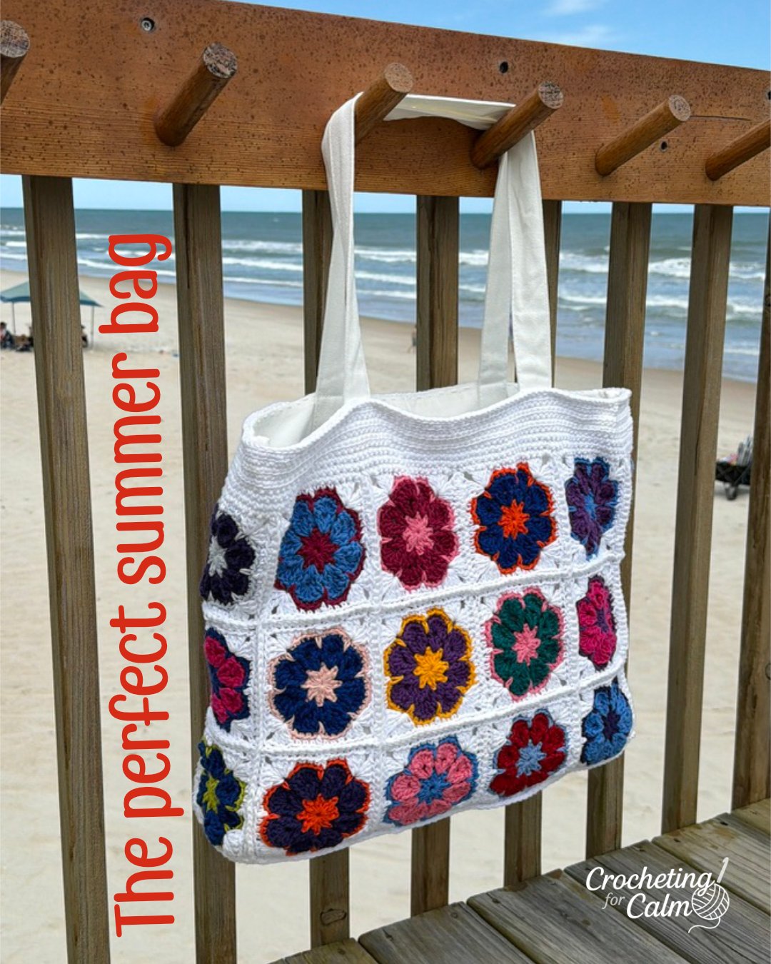 African Flower Large Crocheted Beach Bag