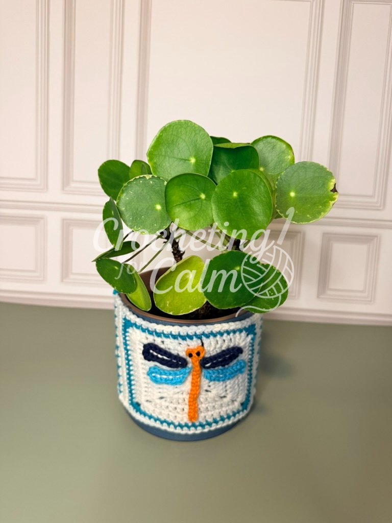 Dragonfly Granny Square Pot Cozy — crochet project